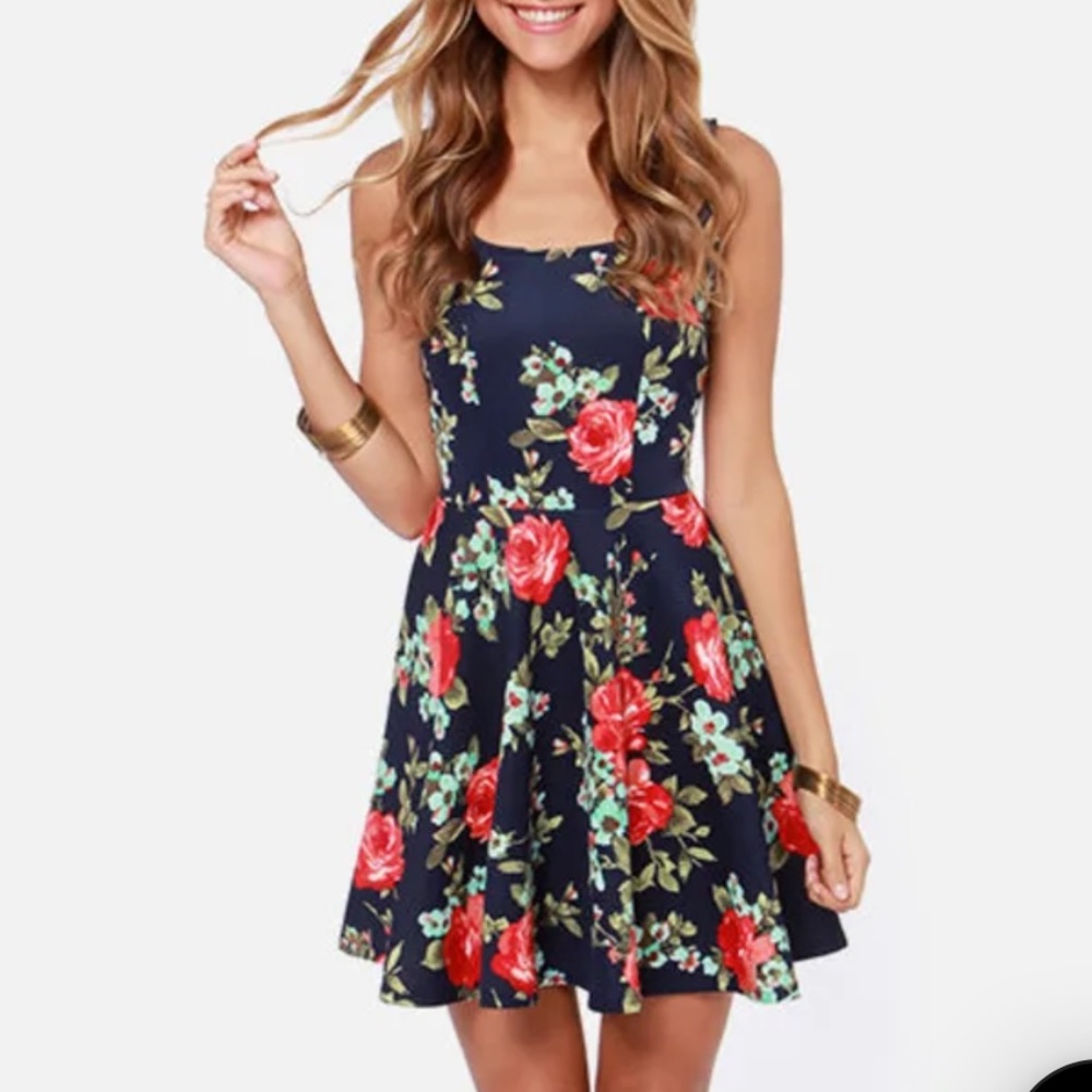 Lulus Home Before Daylight Navy Floral Print Dress